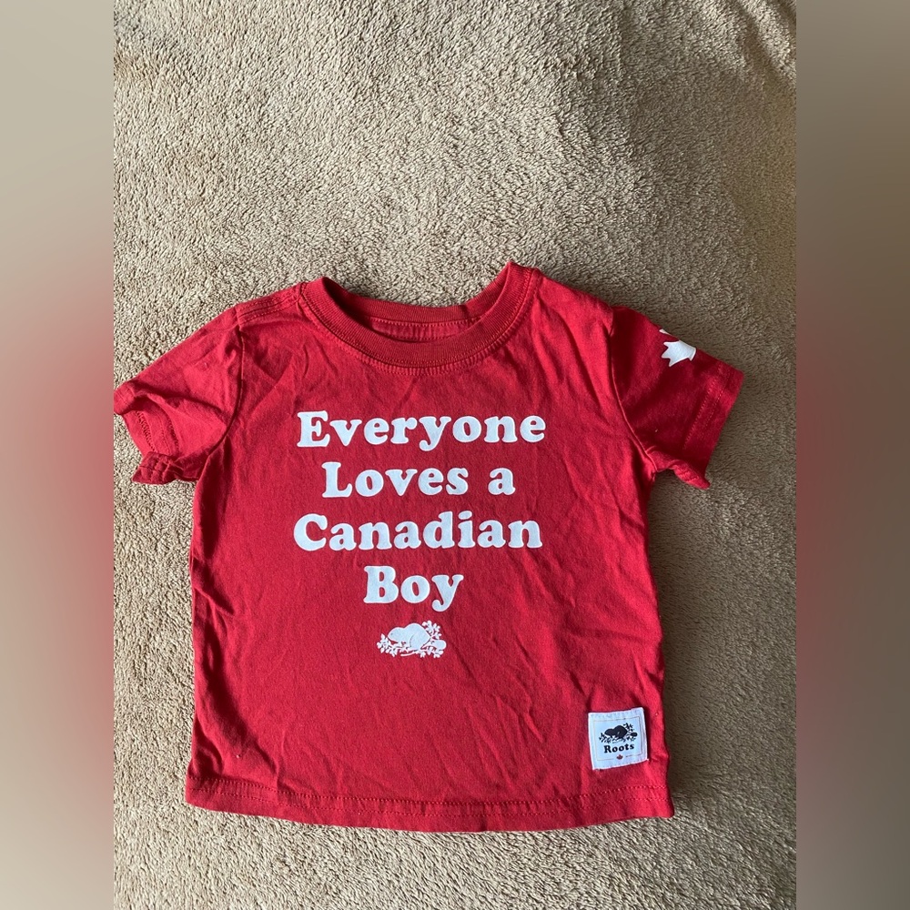 Roots "Everyone Loves a Canadian Boy" Baby Tee - Red - Size M GUC